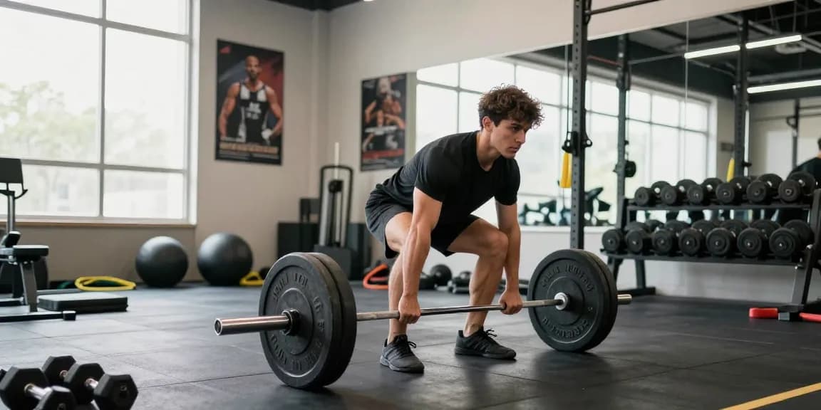 Steroide Boutique: Fitness enthusiast lifting weights in a vibrant gym environment.