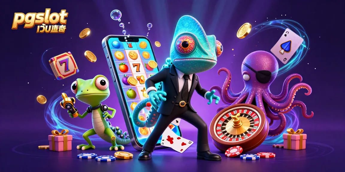 เล่น pgslot เว็บตรง ในภาพการ์ตูน 3D สีสันสดใส ที่มีสัตว์ประหลาดในชุดสูทสีดำ