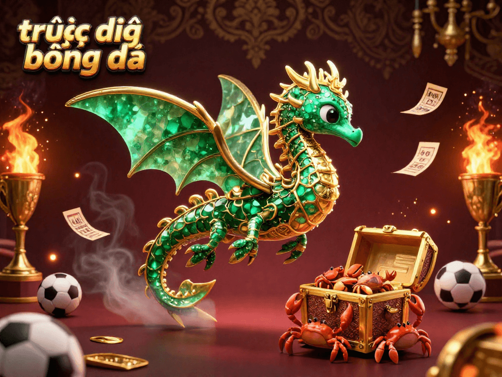 Experience trực tiếp bóng đá with this dynamic illustration, featuring sports elements like trophies and betting slips.