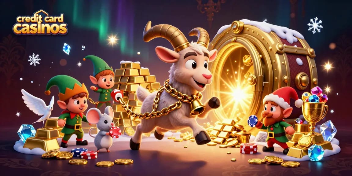 Engage in thrilling action at credit card casinos with a festive casino scene full of excitement.