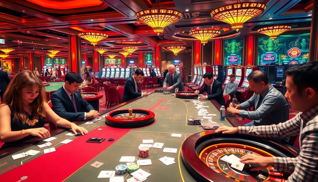 Termo transferų gamyba showcased at a lively casino with colorful chips and tables.