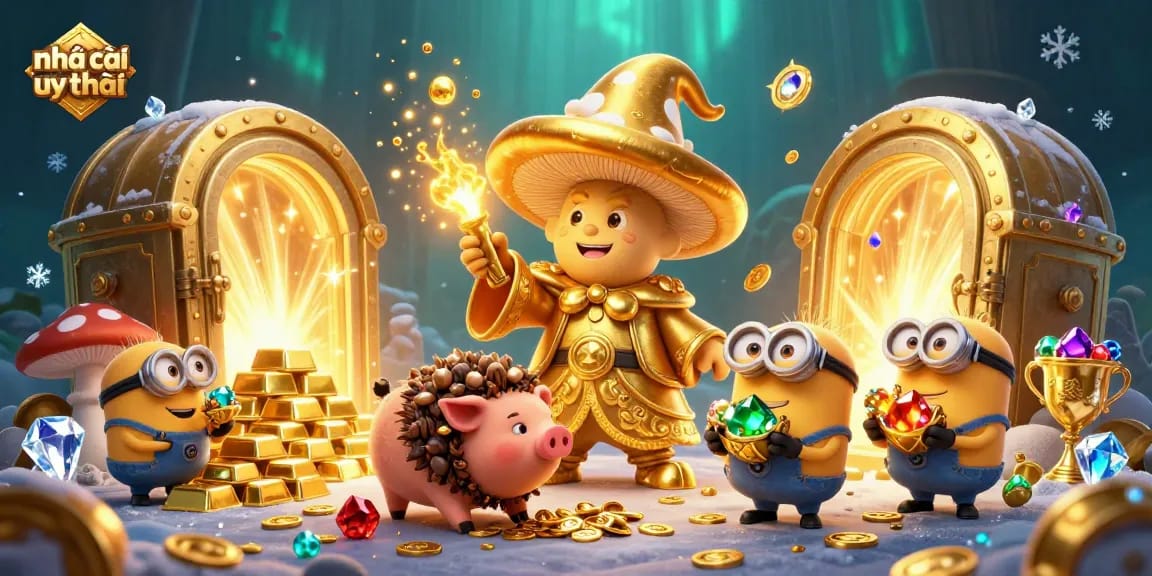 Engage with the magical realm of nhà cái uy tín where treasures and adventures await in this 3D illustration.