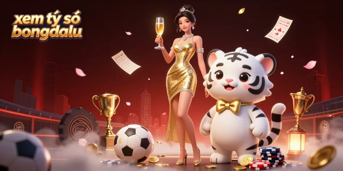 Check 'xem tỷ số bongdalu' with live sports scores amid festive gambling decor.