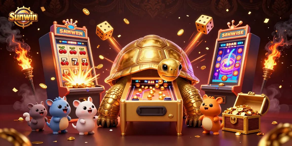 Engage with Sunwin's dynamic casino fun featuring a golden tortoise slot machine and exciting games.