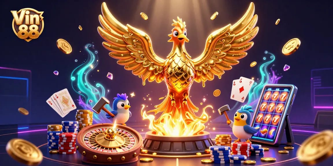Spin the 3D casino excitement of Vin 88 with golden phoenix and riches in the air