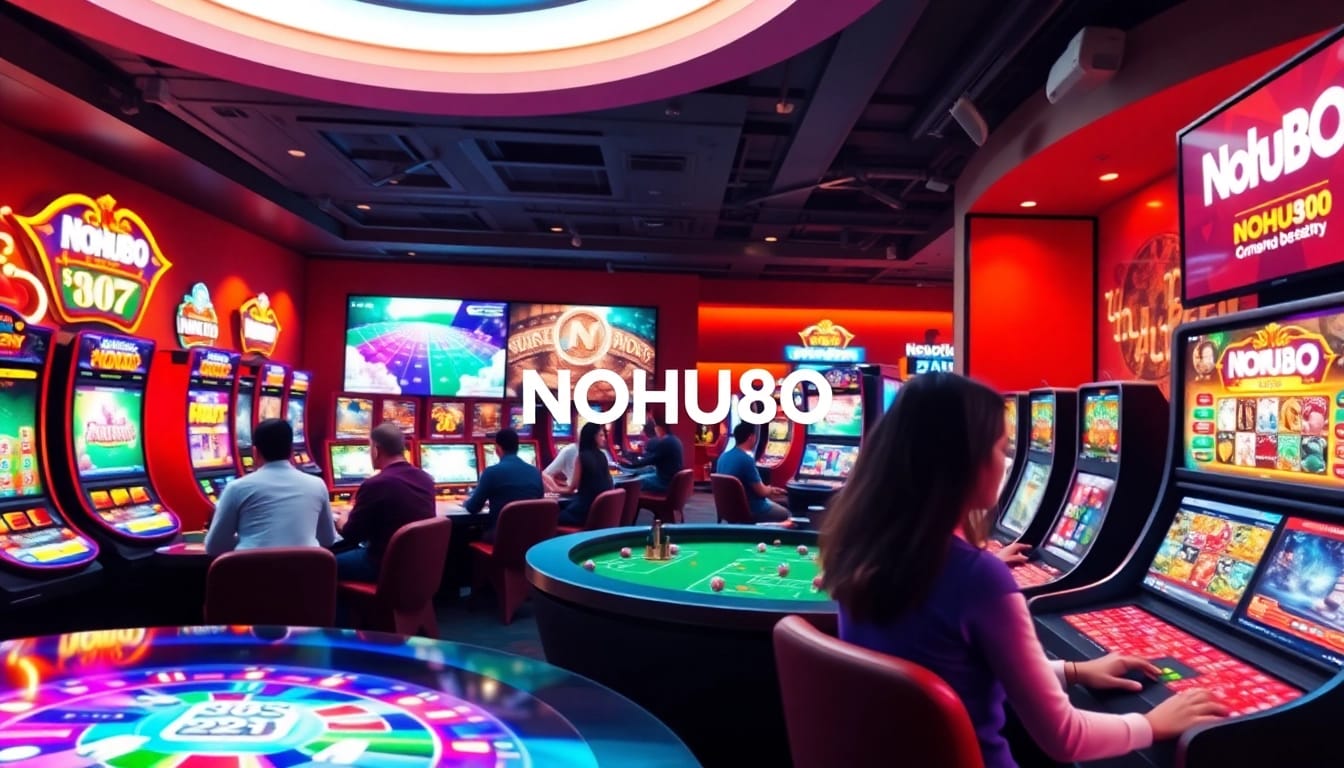 Exciting online gaming scene featuring NOHU90 slot machines and casino games, creating a thrilling atmosphere for players.