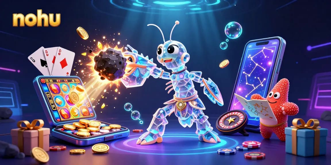 Nohu offers immersive gameplay experiences in a vibrant casino scene filled with gold coins and slot games.