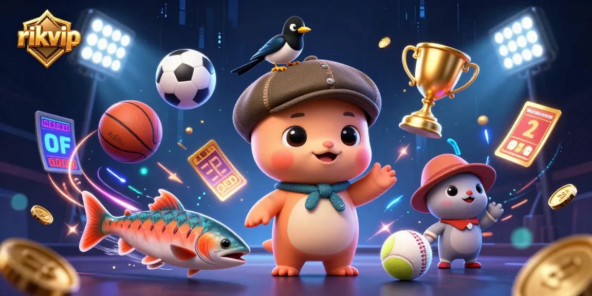 Experience thrilling gaming action with rikvip's dynamic casino elements and charming characters.