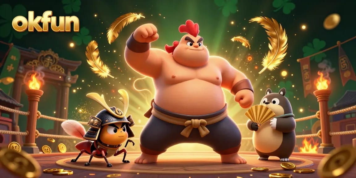 Experience excitement at okfun casino with dynamic 3D cartoon characters in a vibrant gambling scene.