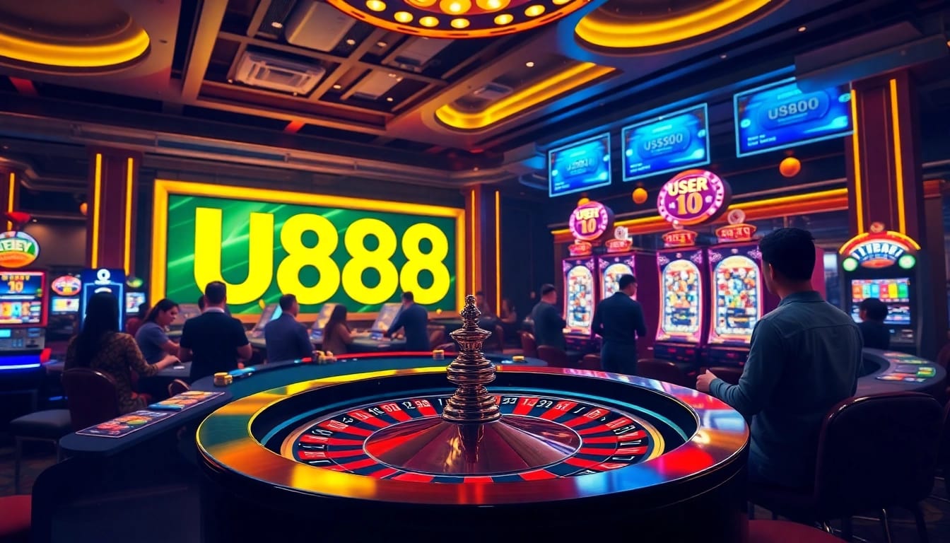 Experience the thrill of U888 online betting with vibrant casino visuals and engaging games.