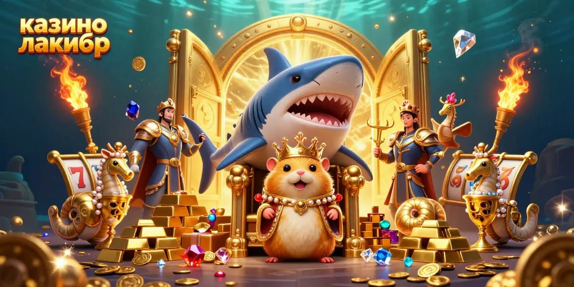 Experience excitement at казино лакибир with a dynamic scene of treasure and royal characters.