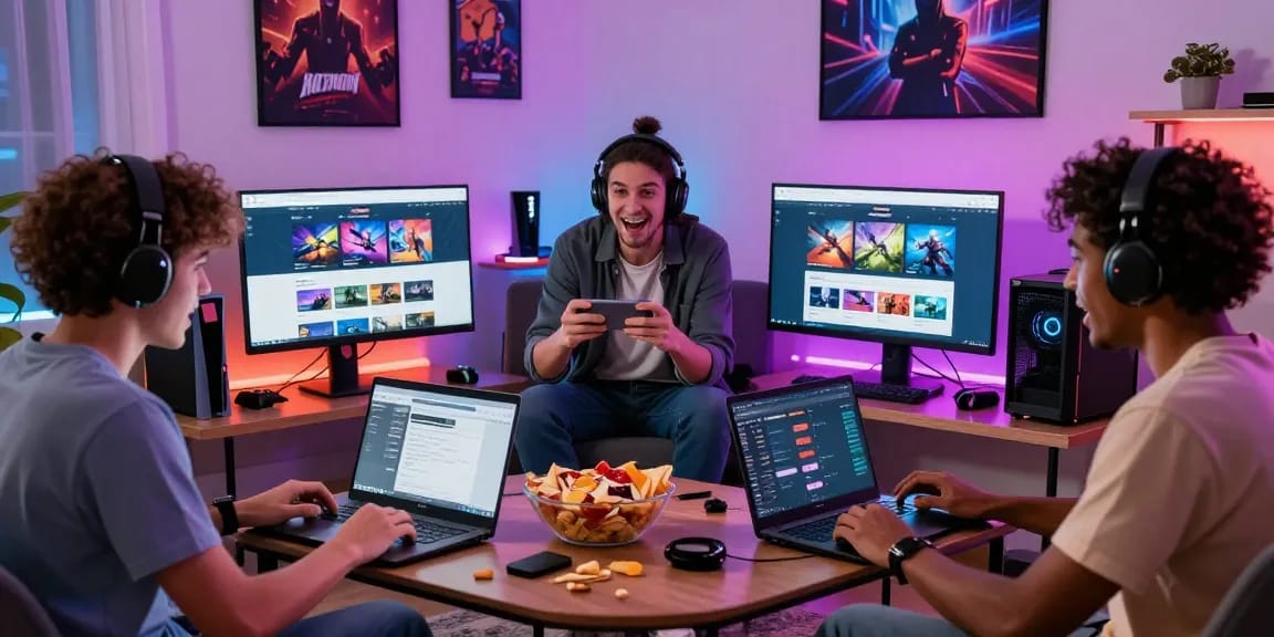 Xocdia88 gaming experience with friends enjoying various online games in a cozy living room.