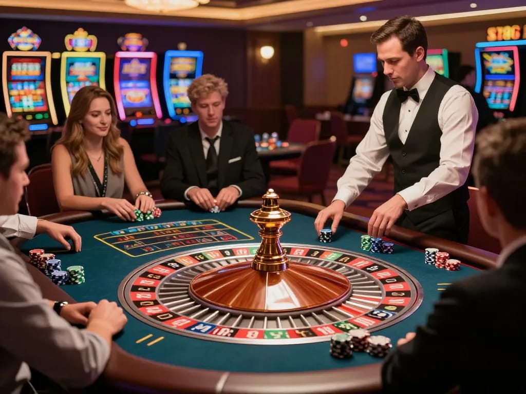 SX88 players engaging at a luxurious roulette table, capturing the excitement of high-stakes gambling.