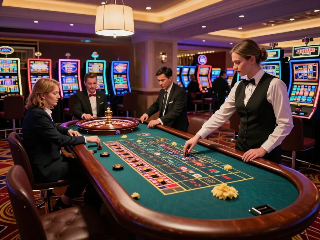 Players engaging in roulette action at QQ88AE casino floor, showcasing excitement and vibrant atmosphere.