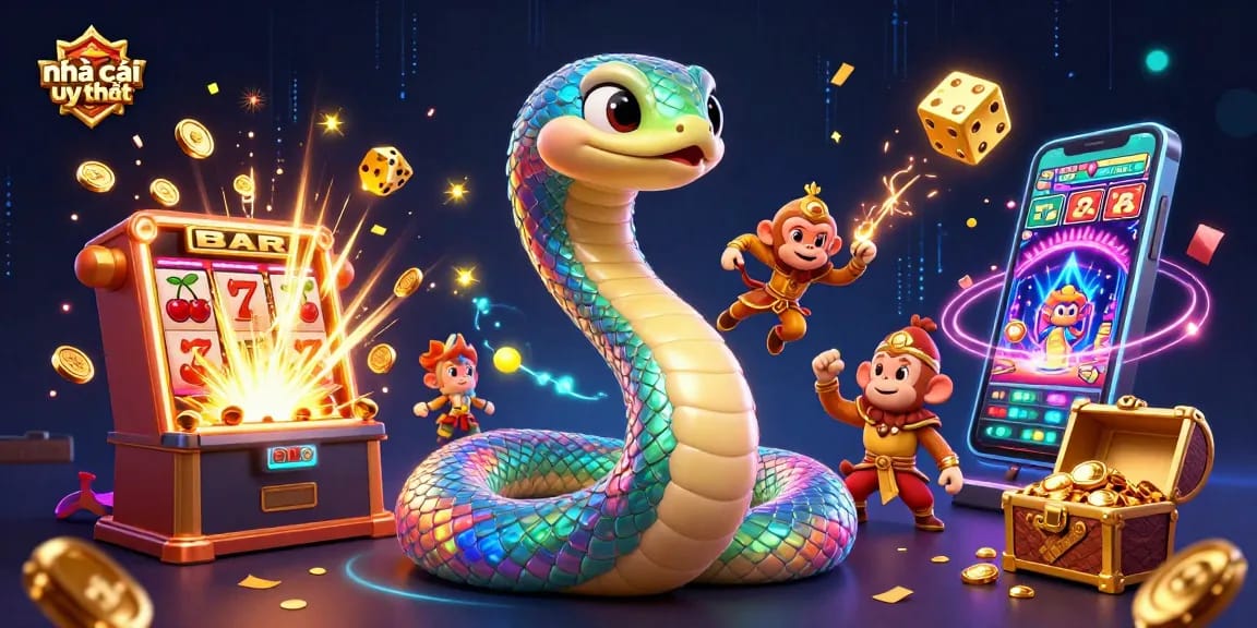 Capture thrilling moments at nhà cái uy tín with vibrant 3D illustrations of colorful casino games and winning jackpots.