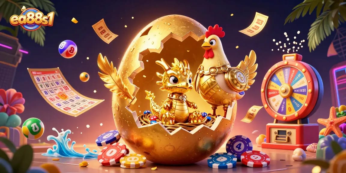 Experience thrilling wins with ea88s1 as a golden dragon emerges from a casino backdrop filled with excitement.