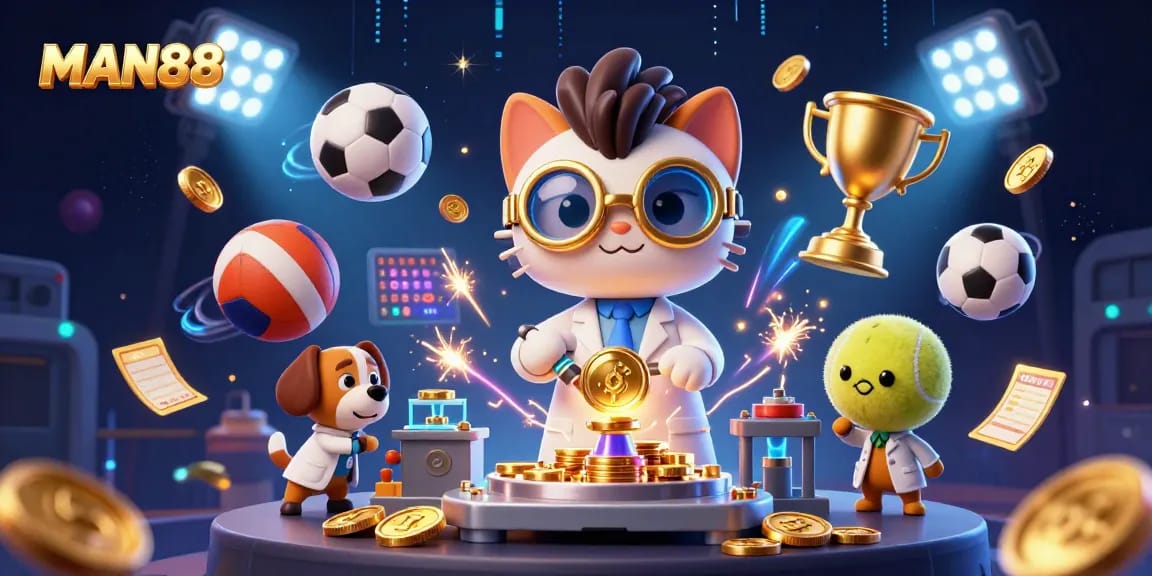 Engage with MAN88 exciting games as a mad scientist cat and dog create wealth in a vibrant casino