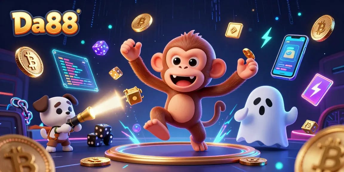 Engage with Da 88's haunted casino featuring playful poltergeist monkey and curious puppy.