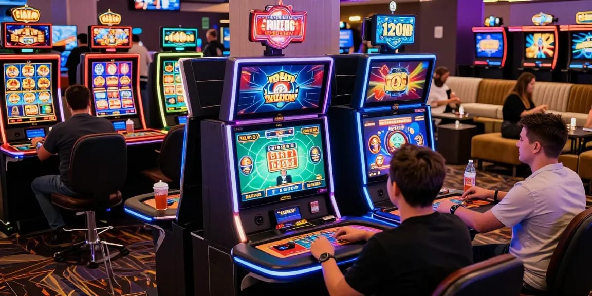 Exciting gaming atmosphere at credit card deposit casinos, players engaged in online gambling