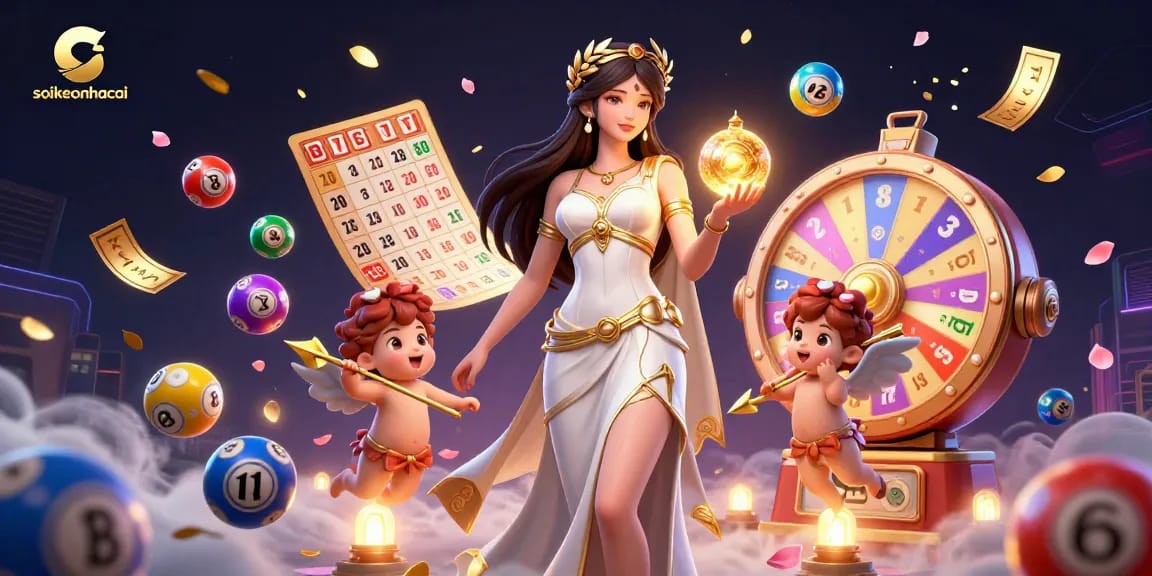 Experience winning strategies with soikeonhacai in a vibrant lottery-themed illustration showcasing captivating game elements.