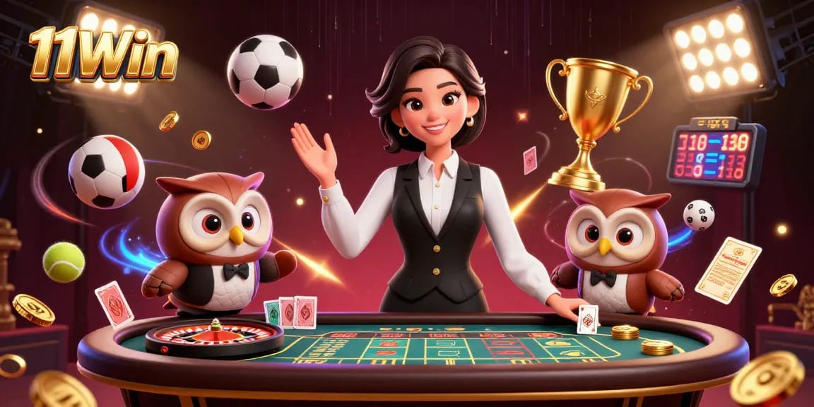 Engage with 11Win's vibrant casino experience featuring lively dealers and dynamic gambling elements.