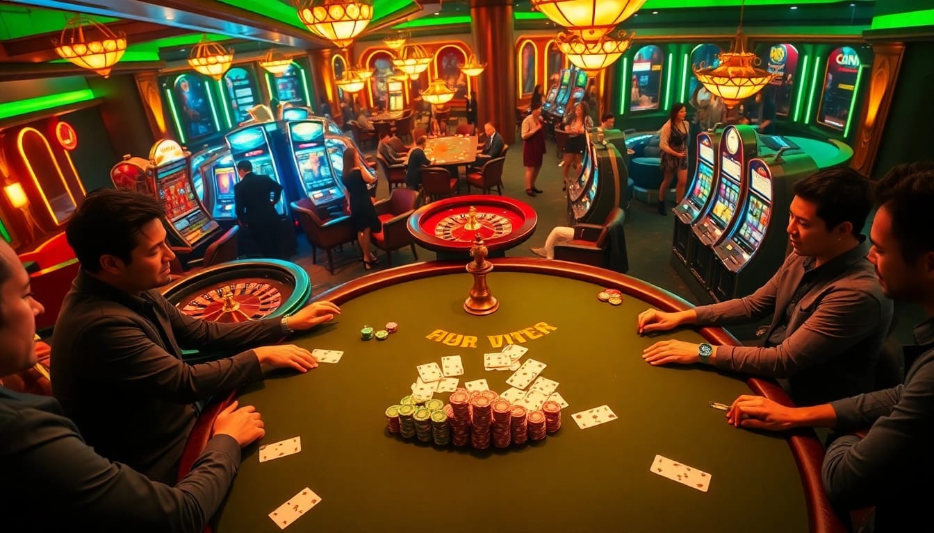Experience the thrill of a vibrant casino with a Free Transmission Check theme amidst lively gaming action.