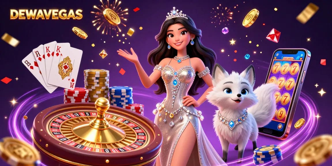 Engage with DEWAVEGAS for thrilling casino action featuring a glamorous woman and exciting game elements.