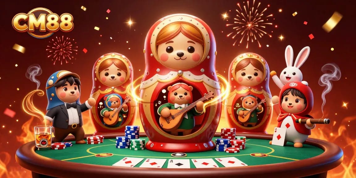 Engage with CM88 and experience the vibrant casino atmosphere featuring unique characters.