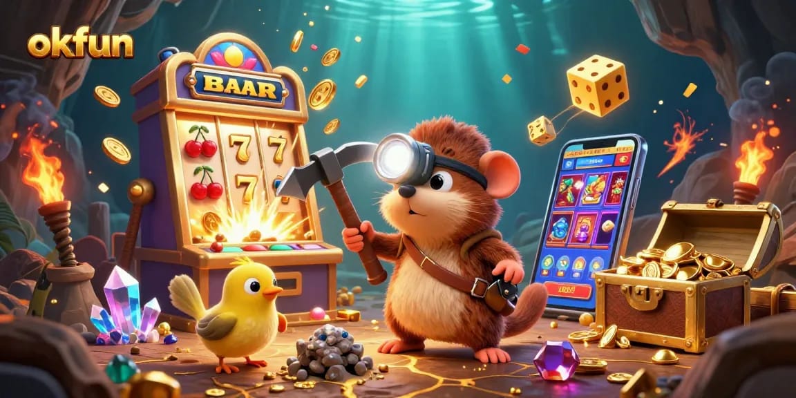Join the adventure with okfun as the treasure hunter mole discovers a dazzling casino world filled with jackpots and excitement.