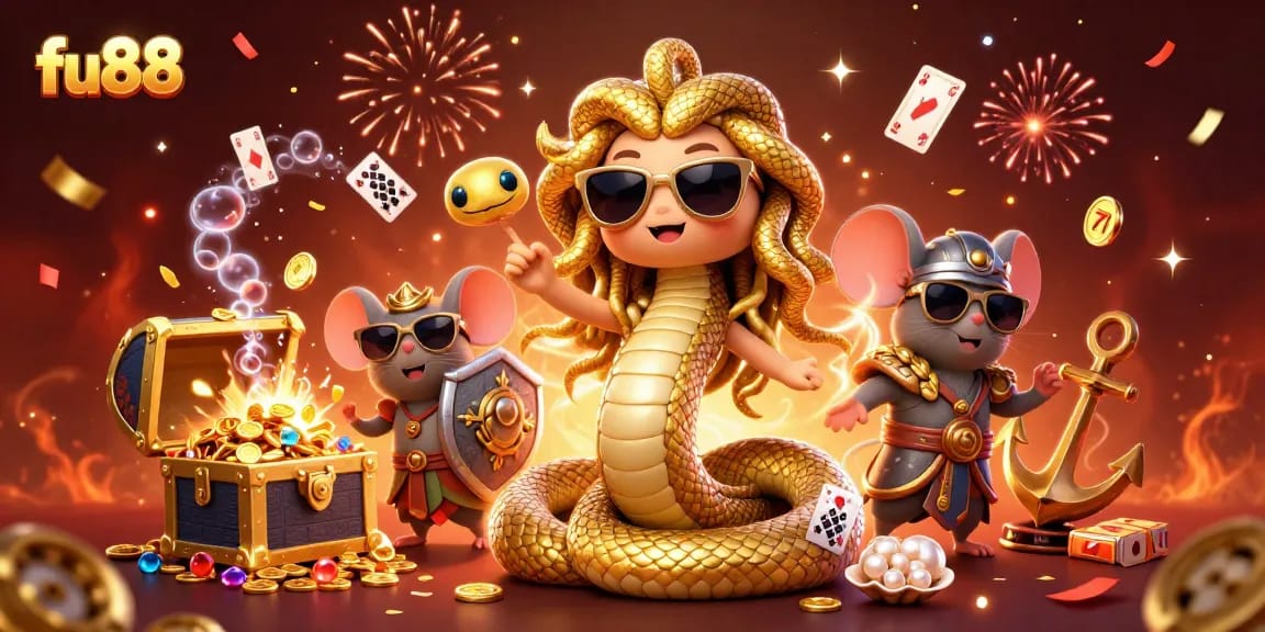 Engage in thrilling gaming at fu88, capturing the excitement of a lively 3D casino scene.