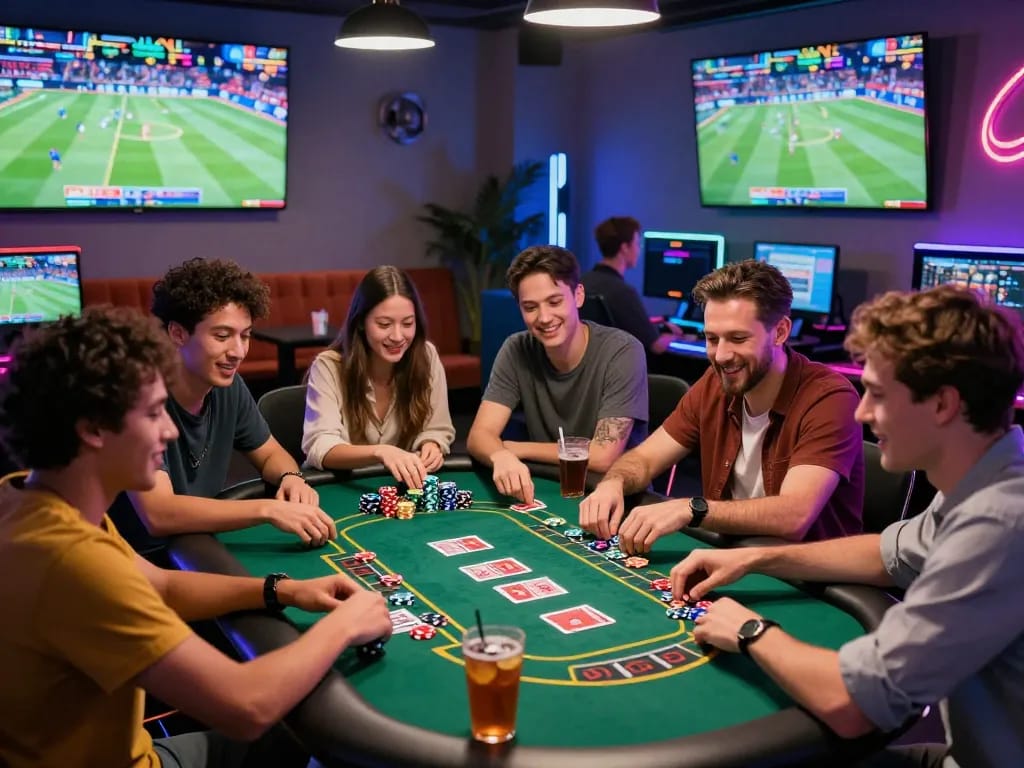 Experience thrilling gaming at https://79kingg.us/ with friends in a vibrant lounge.