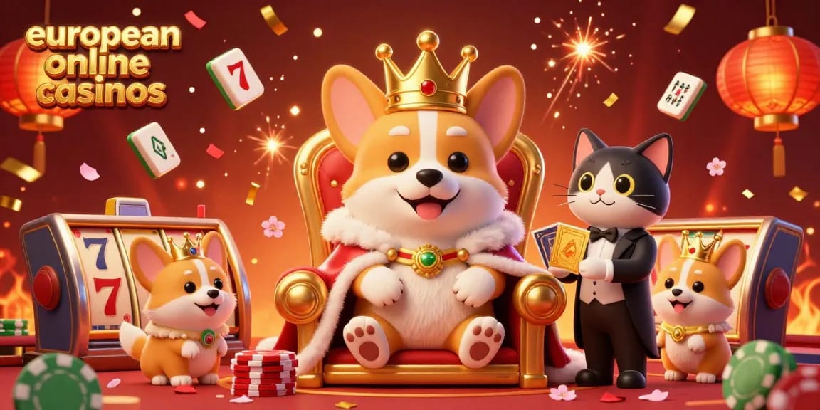 Discover exciting game options at european online casinos with royal corgi and charming decorations.