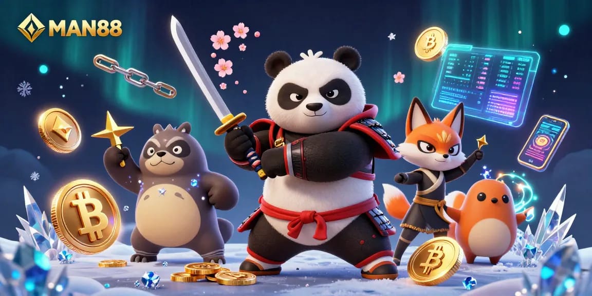 Experience thrilling gameplay with MAN88 amidst vibrant crypto adventure elements and dynamic characters.
