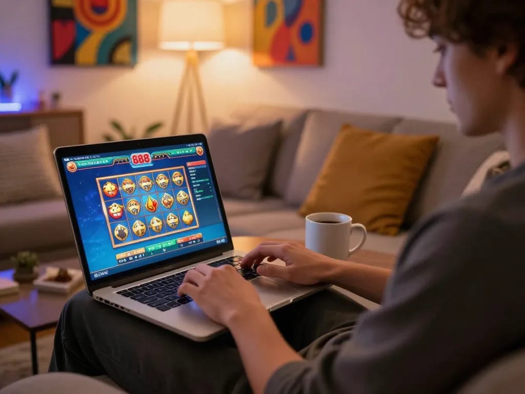 Player engaging in slot88 online gaming from a cozy home setup for a fun experience
