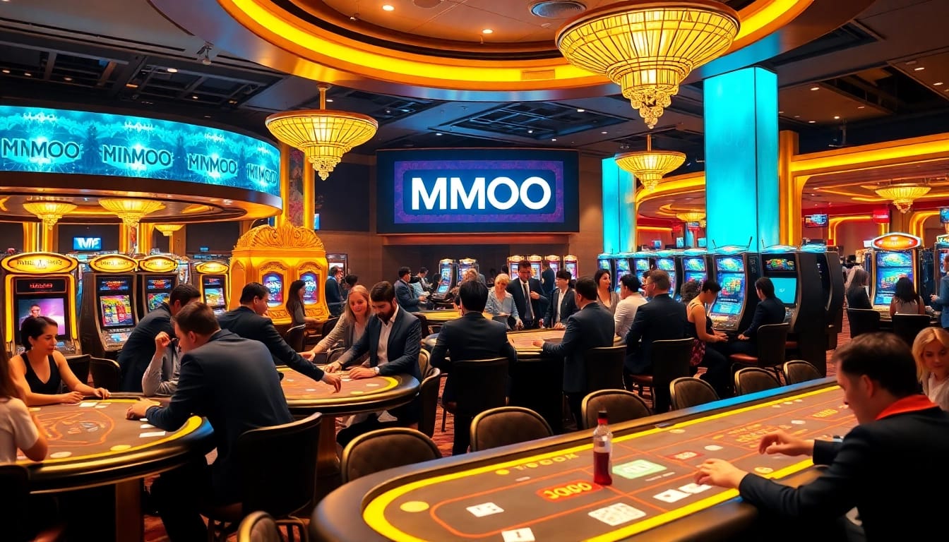 MMOO casino environment with players and dealers in an upscale atmosphere.