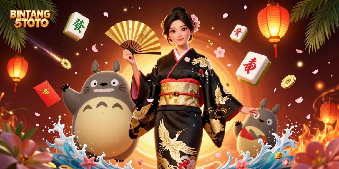 Experience thrilling gameplay with BINTANG5TOTO in this vibrant casino scene filled with iconic gambling elements.