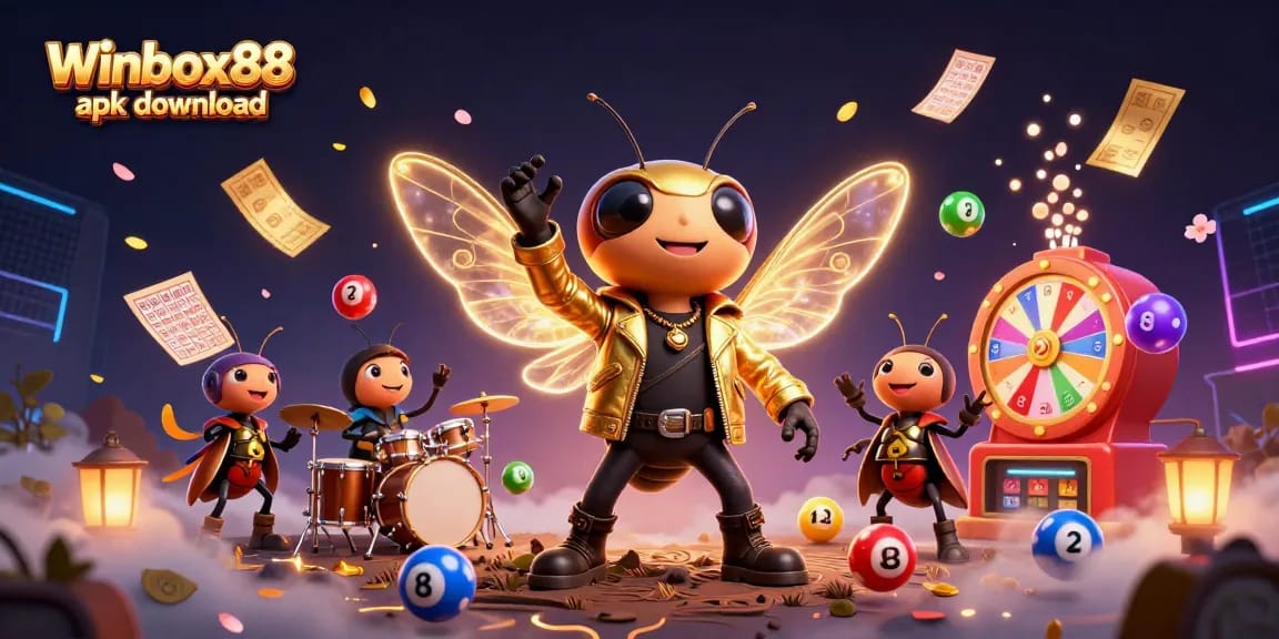 Experience Winbox88 apk download with vibrant games, golden tickets, and exciting lottery features in a dynamic casino illustration.
