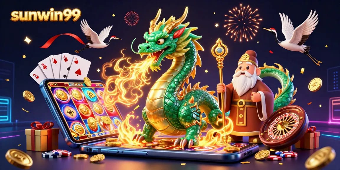 Experience thrilling wins at sunwin99 with a vibrant dragon and lucky symbols in action.