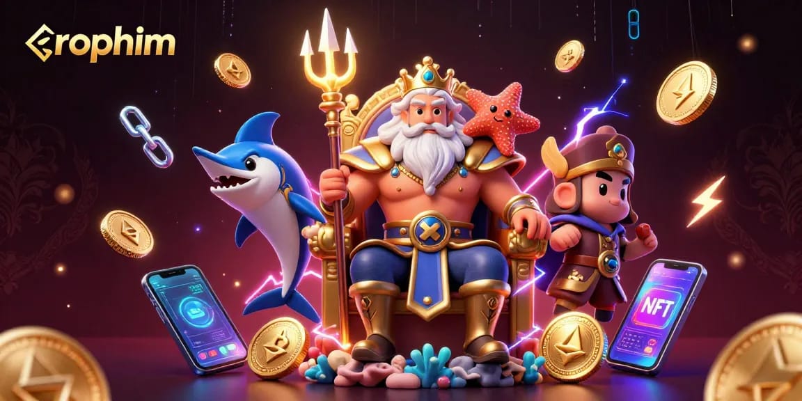 Engage with rophim's vibrant casino scene featuring Neptune and crypto elements.