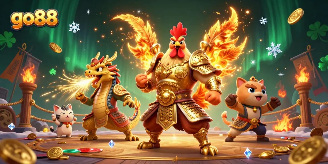 Engage in thrilling gameplay with go88 in this vibrant 3D casino illustration featuring iconic characters and dynamic elements.