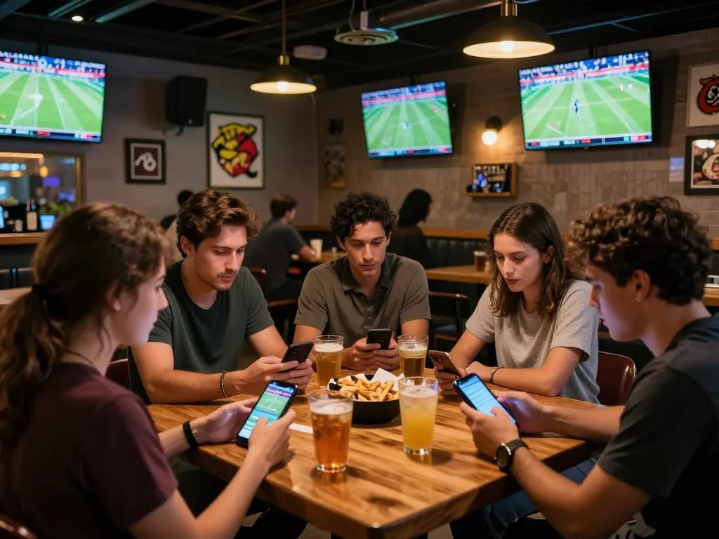 MAY88 offers friends an engaging sports betting experience in a lively bar setting.