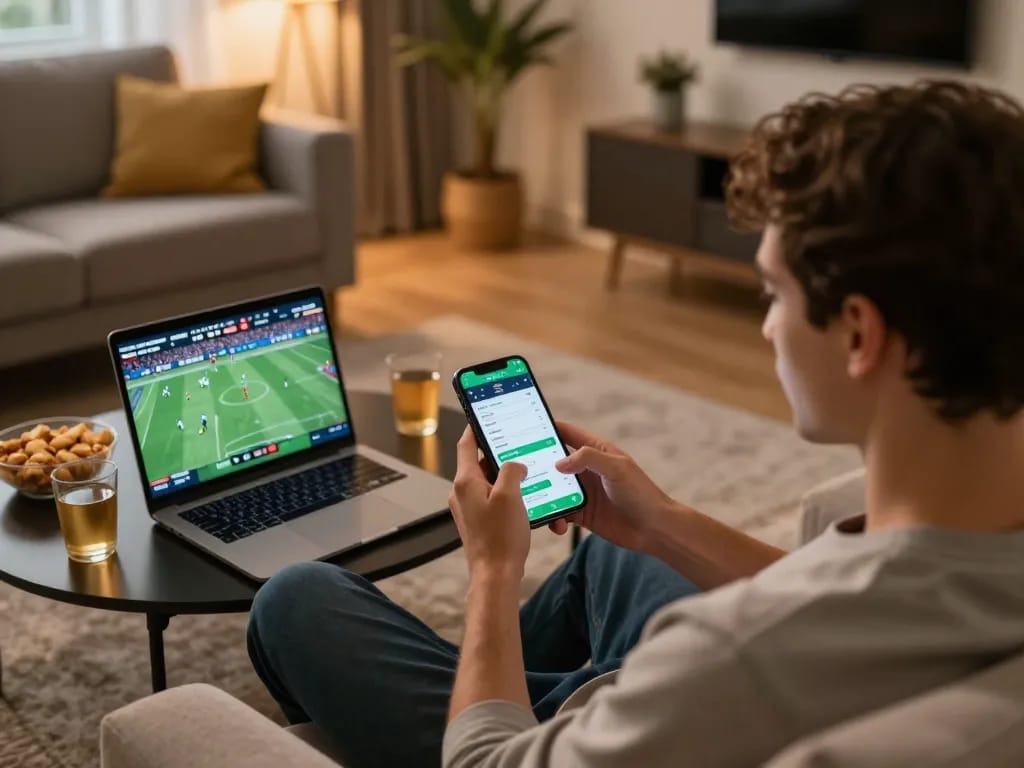 Partecipa alle scommesse con bookmaker con paypal non aams utilizzando uno smartphone in un'accogliente ambiente domestico