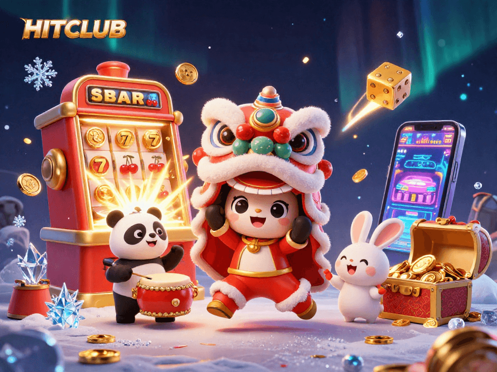 Join the excitement at HITCLUB with festive characters and thrilling slot game elements!