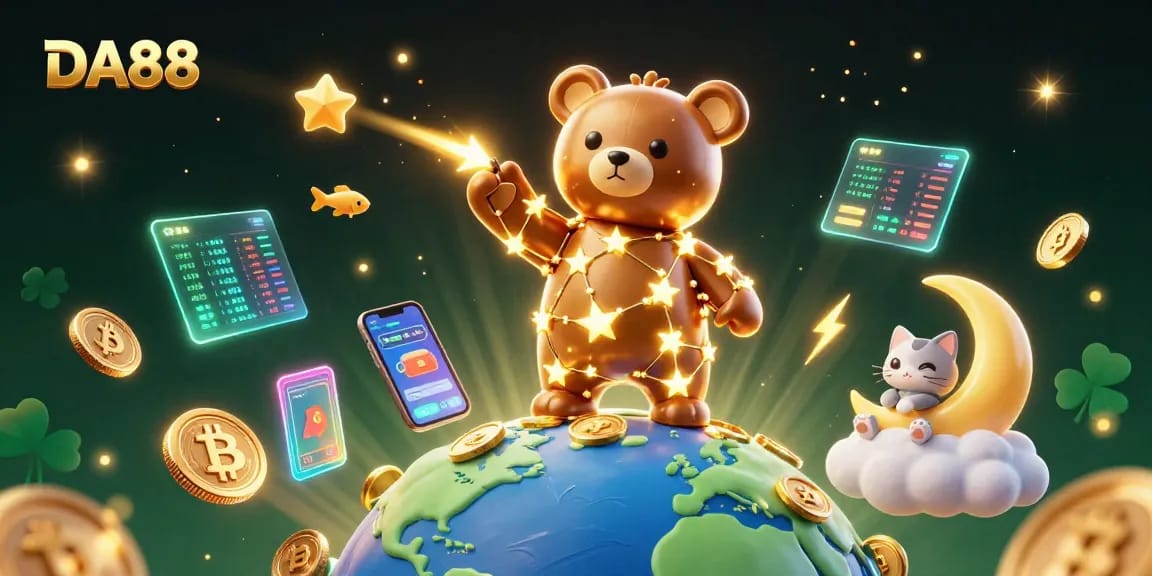 Play exciting games at DA88 casino with vibrant digital elements and engaging characters.