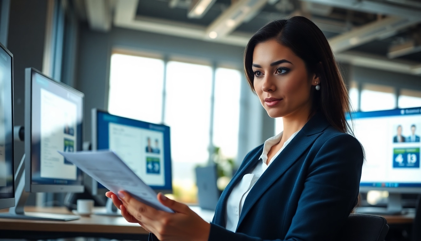 Efficient professional navigating the eta application uk in a modern office setting.