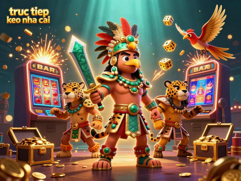 Engage with exciting truc tiep keo nha cai action featuring Aztec warriors amidst casino elements.