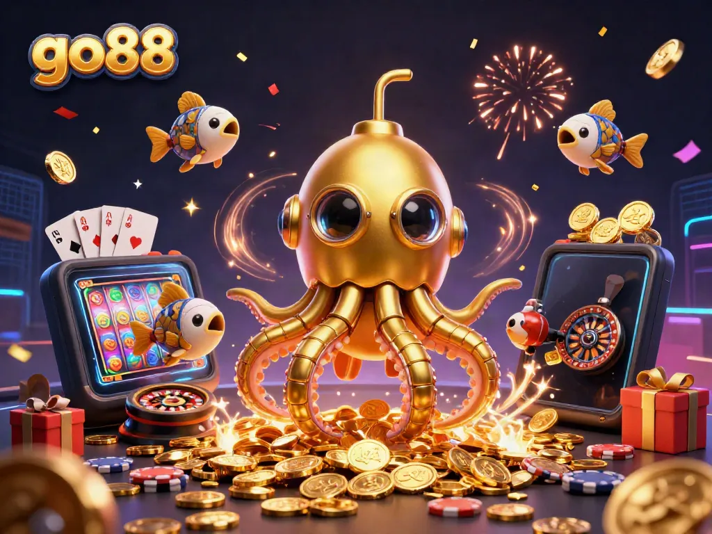 Experience the thrill of go88 with a vibrant 3D illustration showcasing exciting gaming elements.