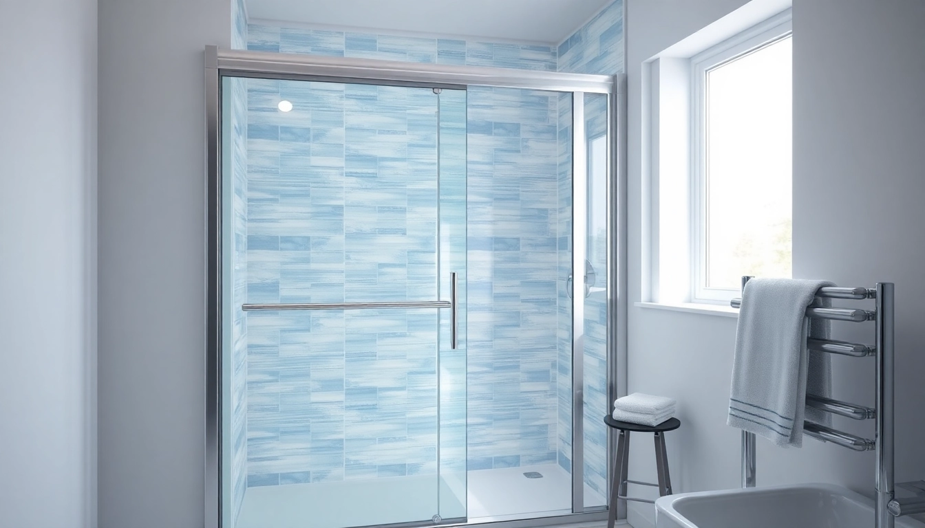 Showcase shower screen sliding door in a modern bathroom, emphasizing glass clarity and sleek design.