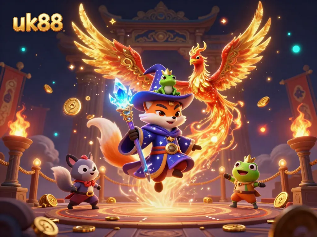Engage with the thrilling uk88 casino experience through this mystical 3D illustration of a wizard fox.