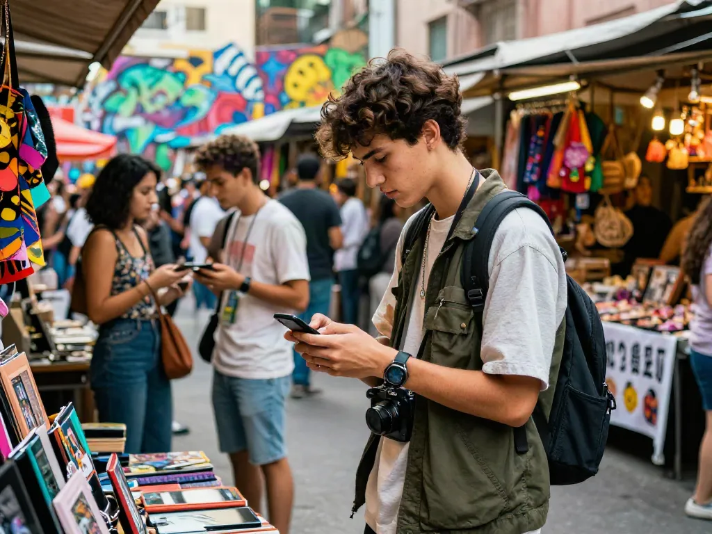 Youth embracing rokok88 lifestyle in vibrant street market
